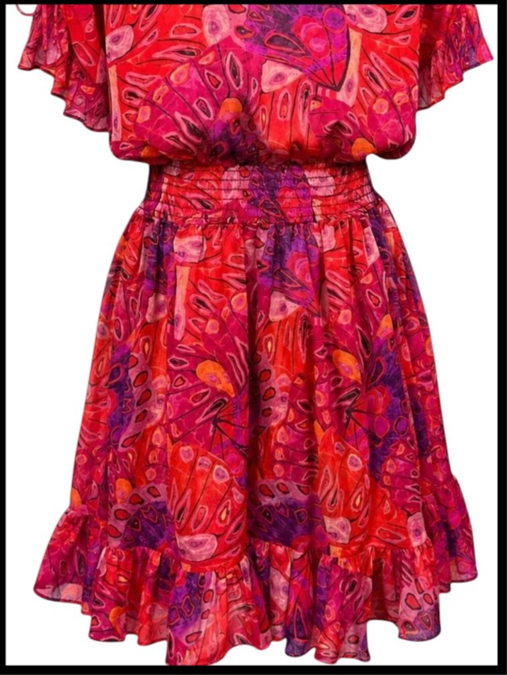 MISA Los Angeles Dominique Mini Dress Red Pink Smocked Ruffle XL - Picture 8 of 9
